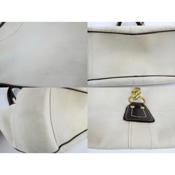 Coach Cream Chalk Brown Canvas Shoulder Bag Tote 10779 - Picture 14 of 16
